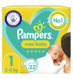 Pampers New Baby Size 1, 22 Nappies, 2kg-5kg, Carry Pack